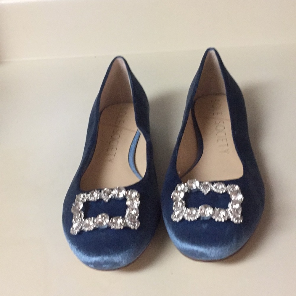 Sole society blue velvet flats bling size 9 fit like 8.5